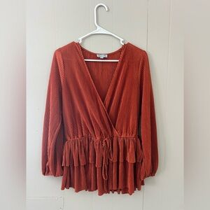 Rust Orange V-Neck Blouse